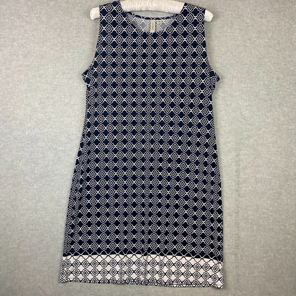 Tacera 1X Sleeveless Shift Dress - Navy Blue & White - Size 1X